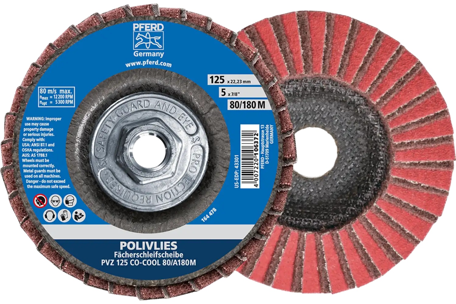 Picture of Pferd Polivlies® Non-Woven Flap Disc, 5"x 5/8-11, 80 Grit, Medium, Ceramic oxide Co-Cool